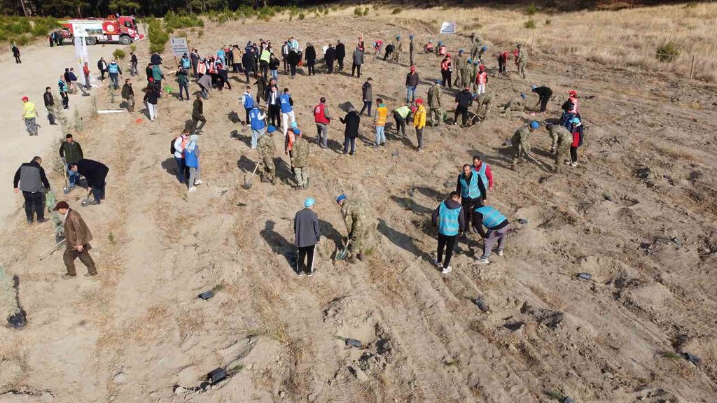 Balıkesir’in Edremit ilçesi Kazdağları’nda, Milli Ağaçlandırma Günü dahilinde fidanlar toprakla