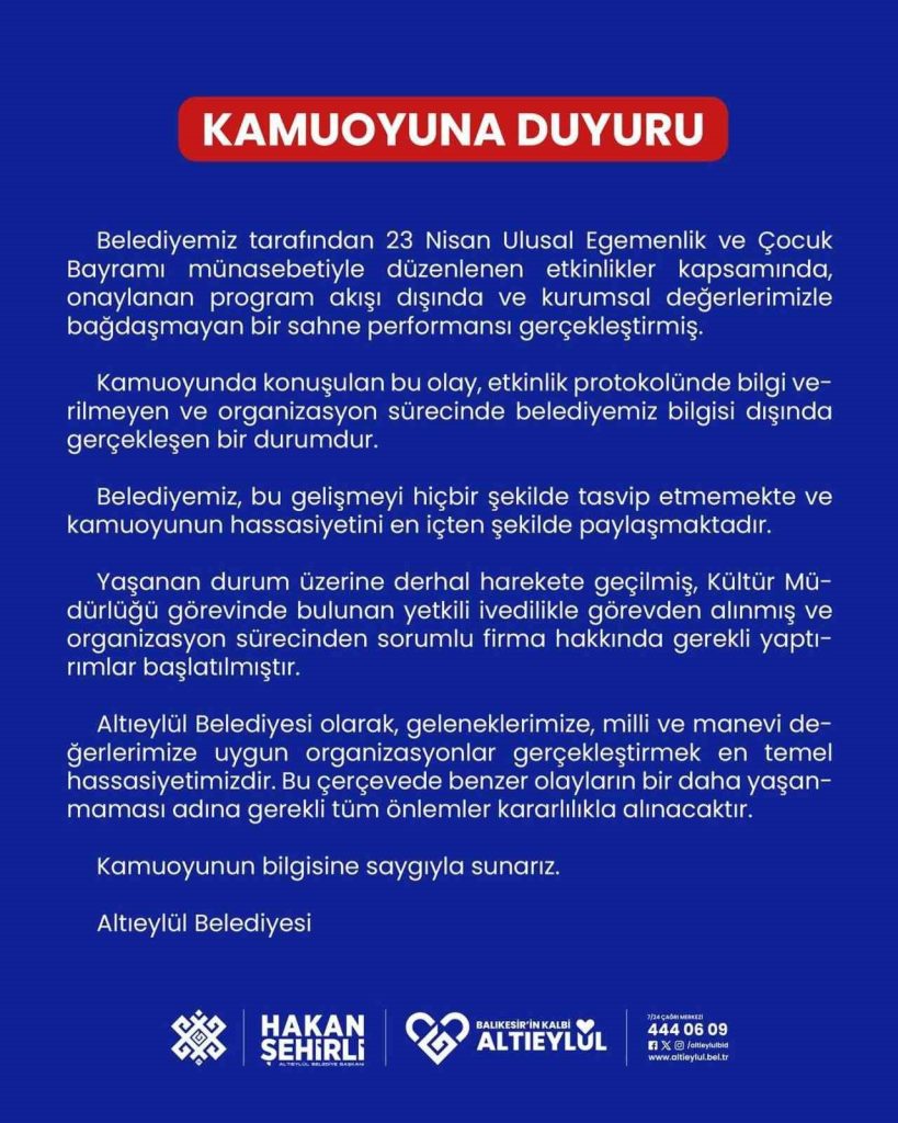Balıkesir’de Altıeylül Belediye tarafından düzenlenen 23 Nisan Ulusal Egemenlik ve