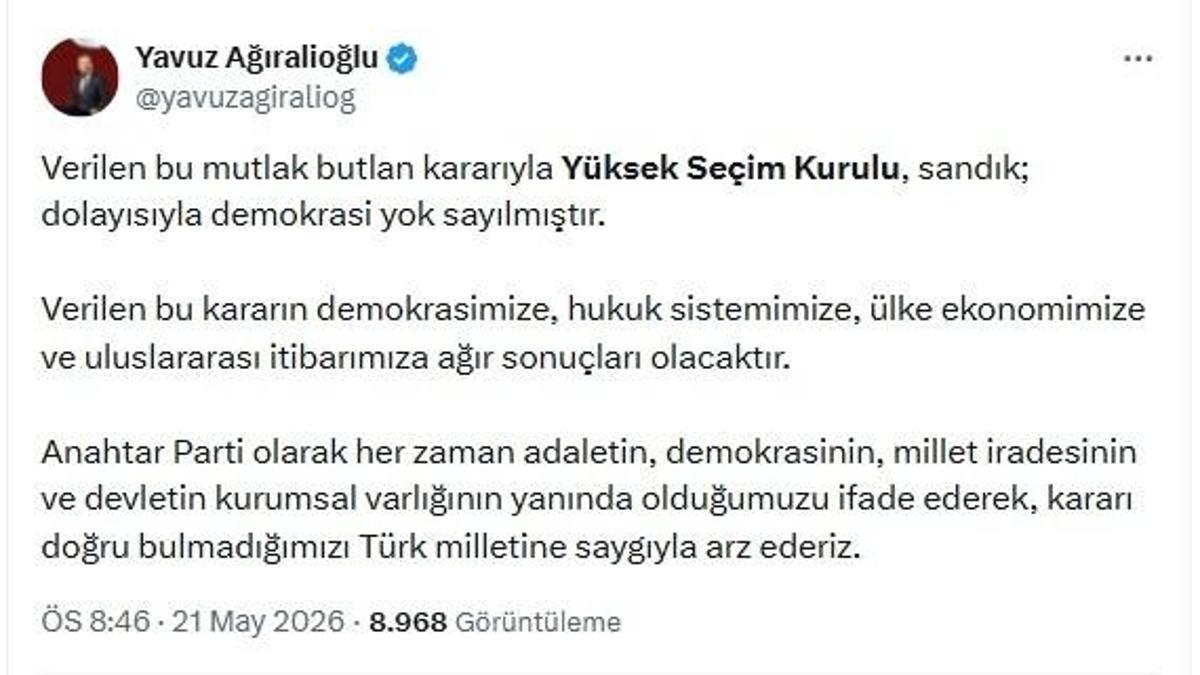 Ağıralioğlu: Demokrasi yok sayılmıştır