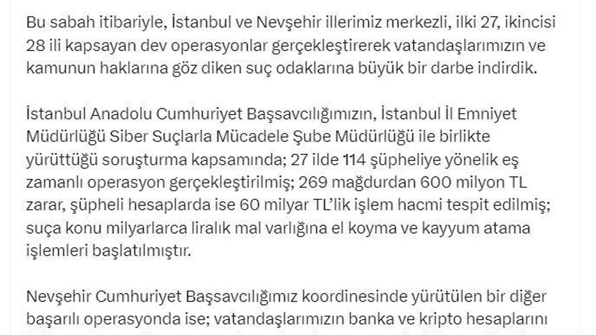 'Dolandırıcılık' ve 'yasa dışı bahis' soruşturmalarında 221 gözaltı kararı